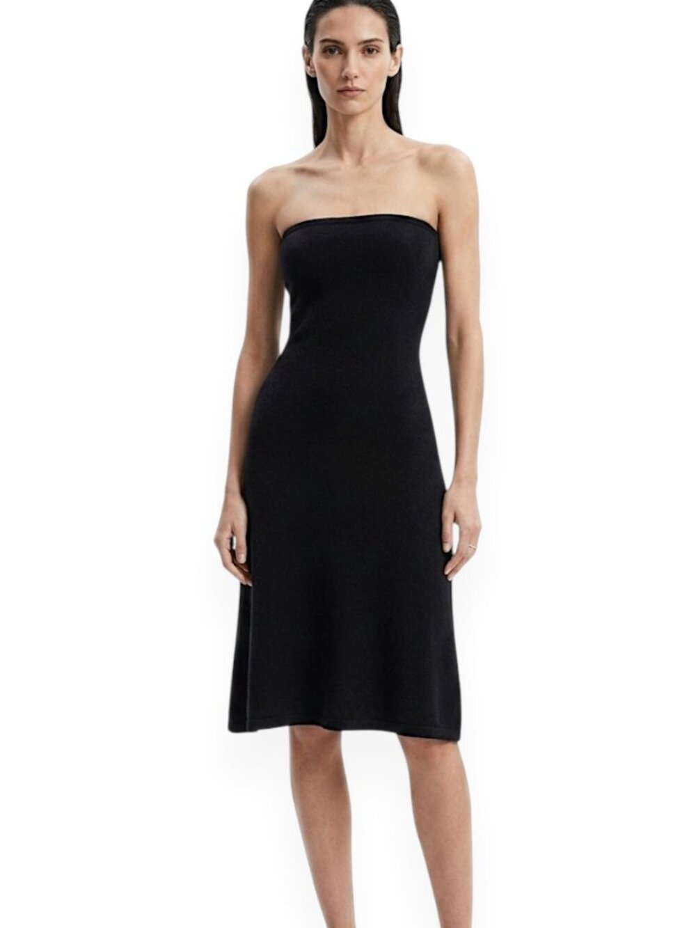 TSE SAY 100% Cashmere Knit Black Strapless Tube Bodycon Sweater Dress Knitwear M